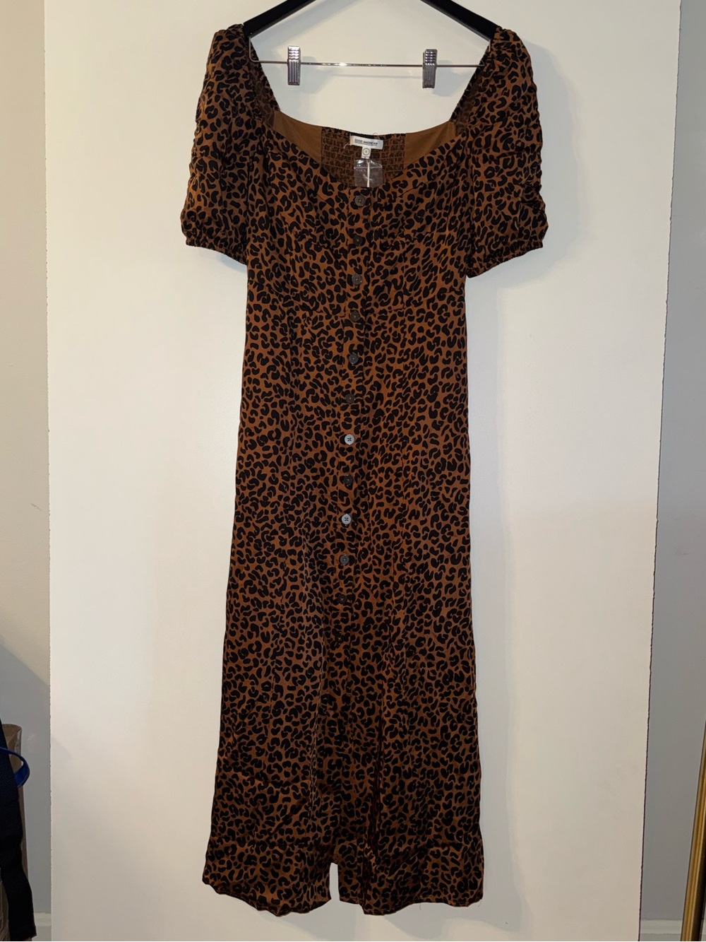 Good American Brown and Black Leopard-Print Button Midi Dress